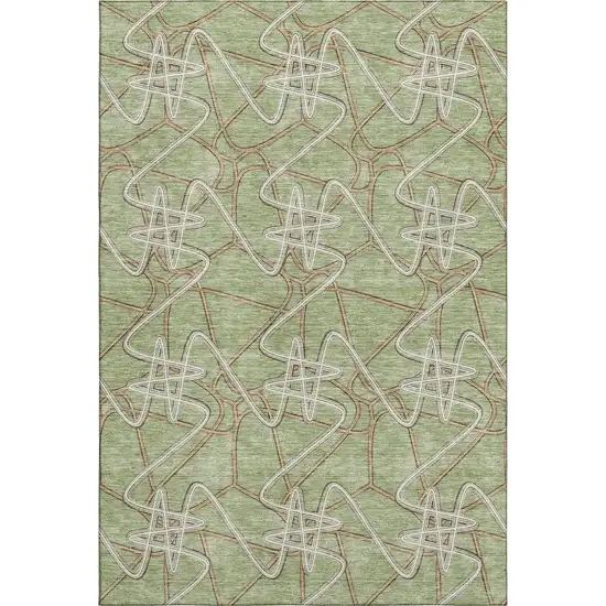 Artichoke Green Ivory And Beige Geometric Washable Area Rug With UV Protection Photo 1