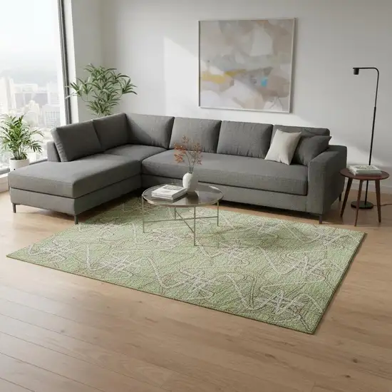 Artichoke Green Ivory And Beige Geometric Washable Area Rug With UV Protection Photo 2