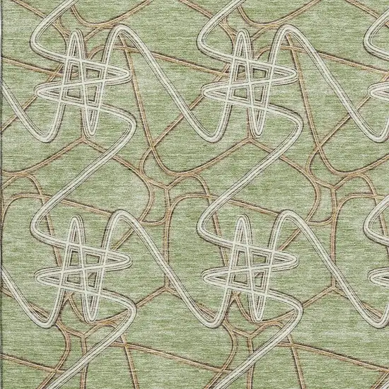 Artichoke Green Ivory And Beige Geometric Washable Area Rug With UV Protection Photo 2
