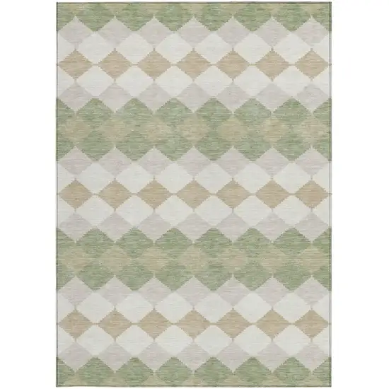 Artichoke Green Ivory And Beige Geometric Washable Indoor Outdoor Area Rug Photo 5
