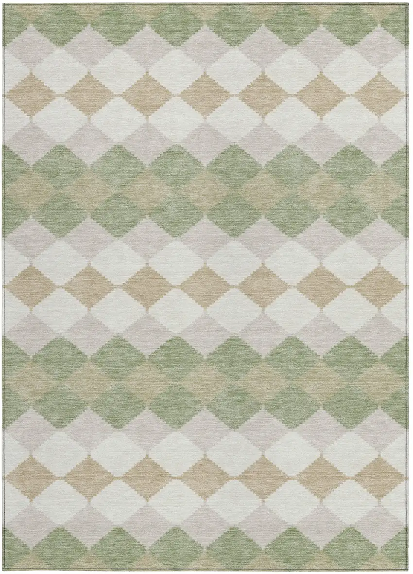 Artichoke Green Ivory And Beige Geometric Washable Indoor Outdoor Area Rug Photo 5