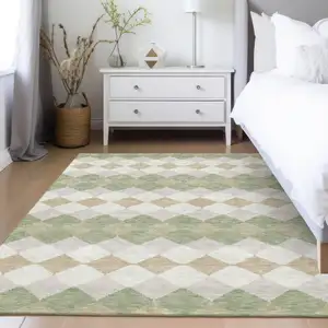 Photo of Artichoke Green Ivory And Beige Geometric Washable Indoor Outdoor Area Rug