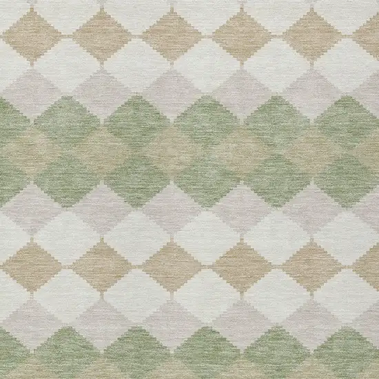 Artichoke Green Ivory And Beige Geometric Washable Indoor Outdoor Area Rug Photo 5