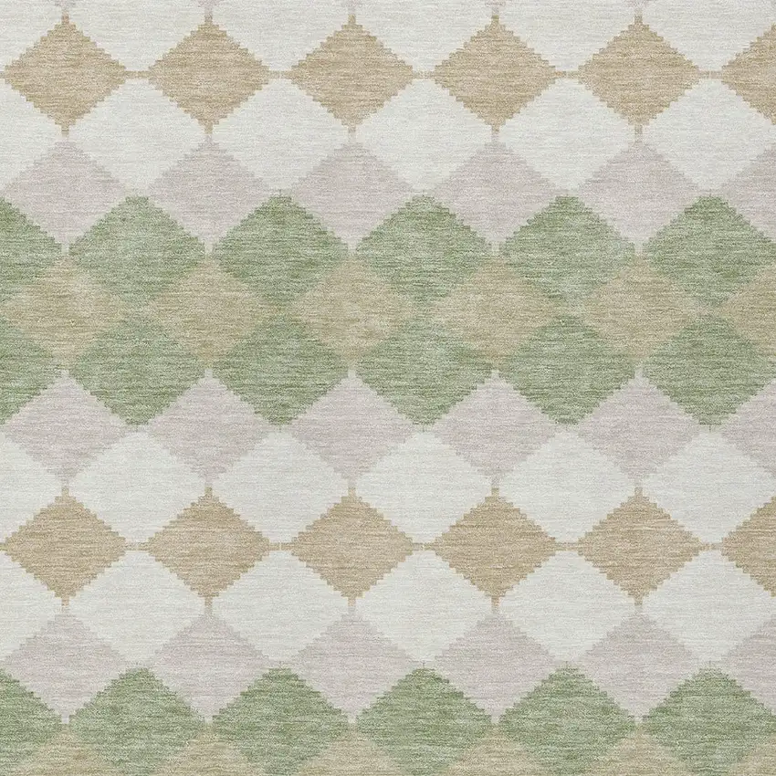 Artichoke Green Ivory And Beige Geometric Washable Indoor Outdoor Area Rug Photo 5