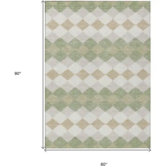 Artichoke Green Ivory And Beige Geometric Washable Indoor Outdoor Area Rug Photo 3