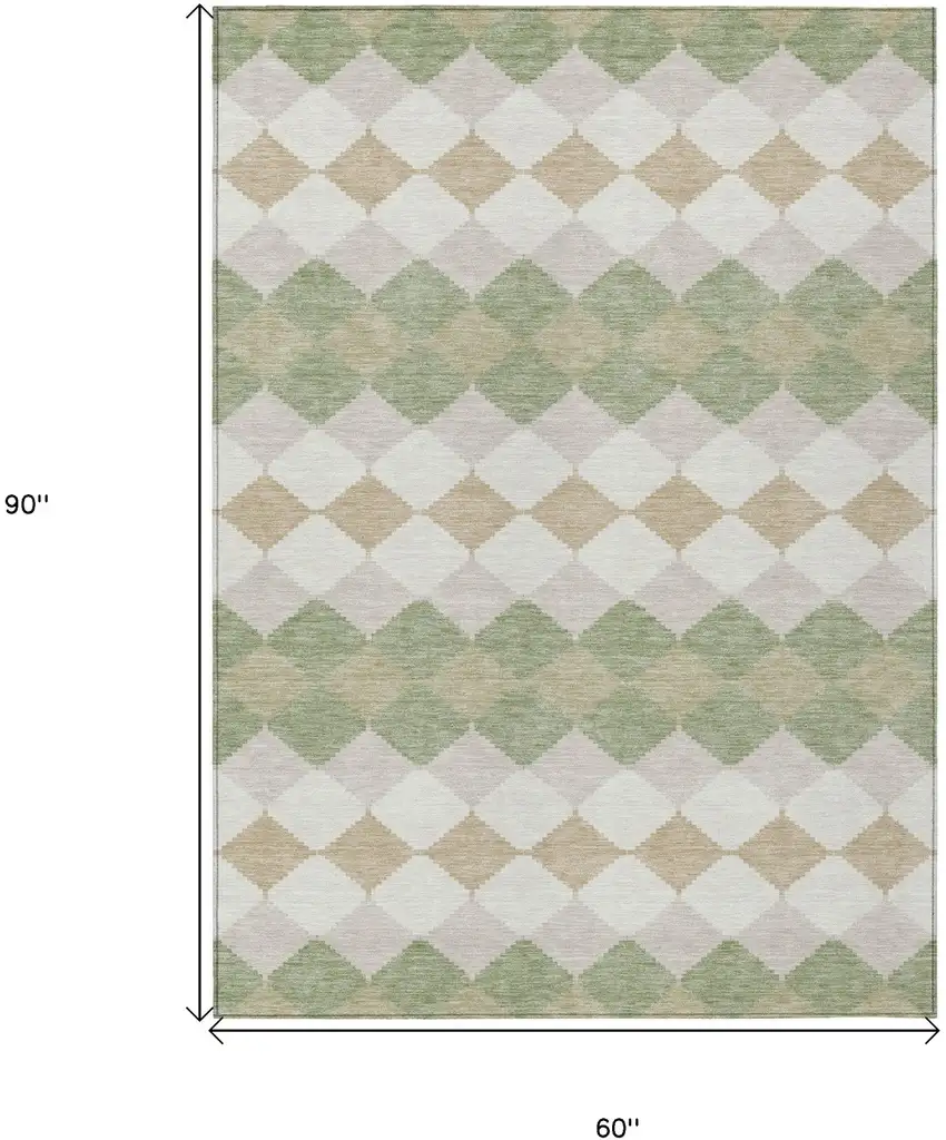 Artichoke Green Ivory And Beige Geometric Washable Indoor Outdoor Area Rug Photo 3