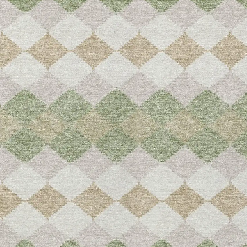 Artichoke Green Ivory And Beige Geometric Washable Indoor Outdoor Area Rug Photo 5