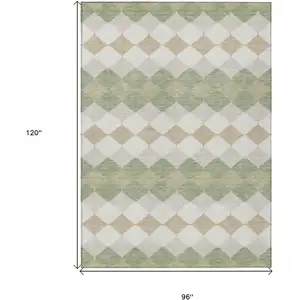 Photo of Artichoke Green Ivory And Beige Geometric Washable Indoor Outdoor Area Rug