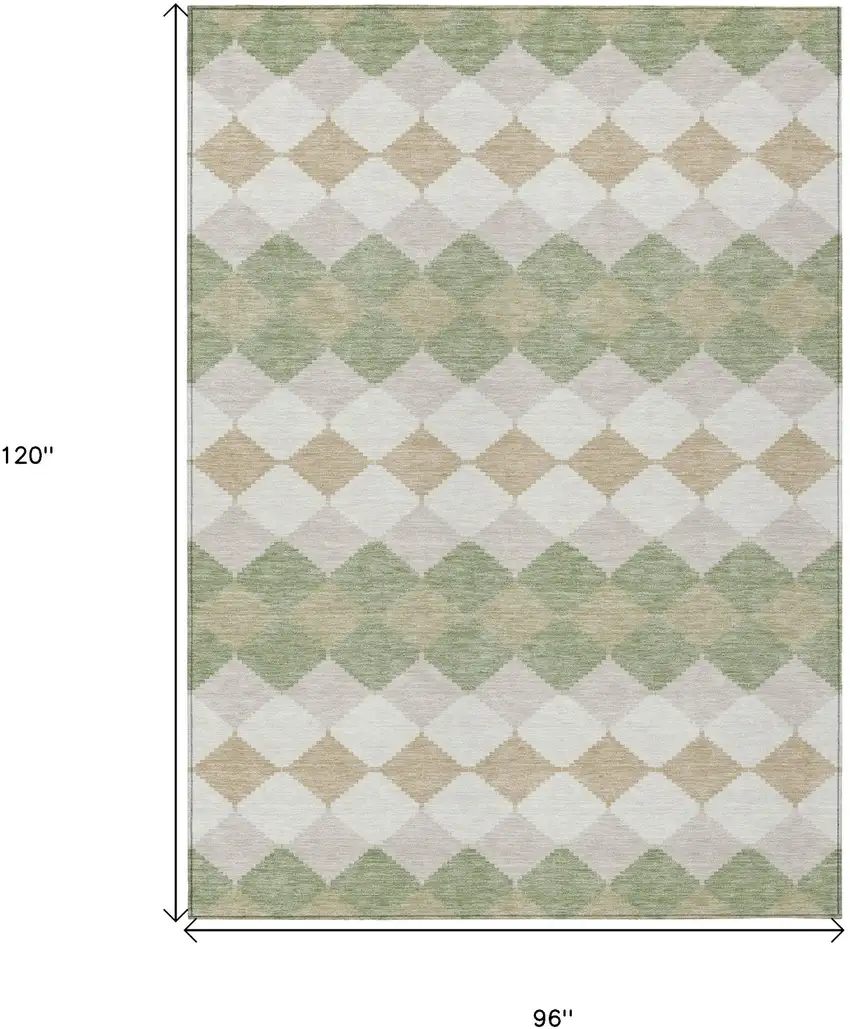 Artichoke Green Ivory And Beige Geometric Washable Indoor Outdoor Area Rug Photo 3
