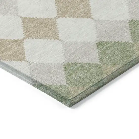 Artichoke Green Ivory And Beige Geometric Washable Indoor Outdoor Area Rug Photo 4