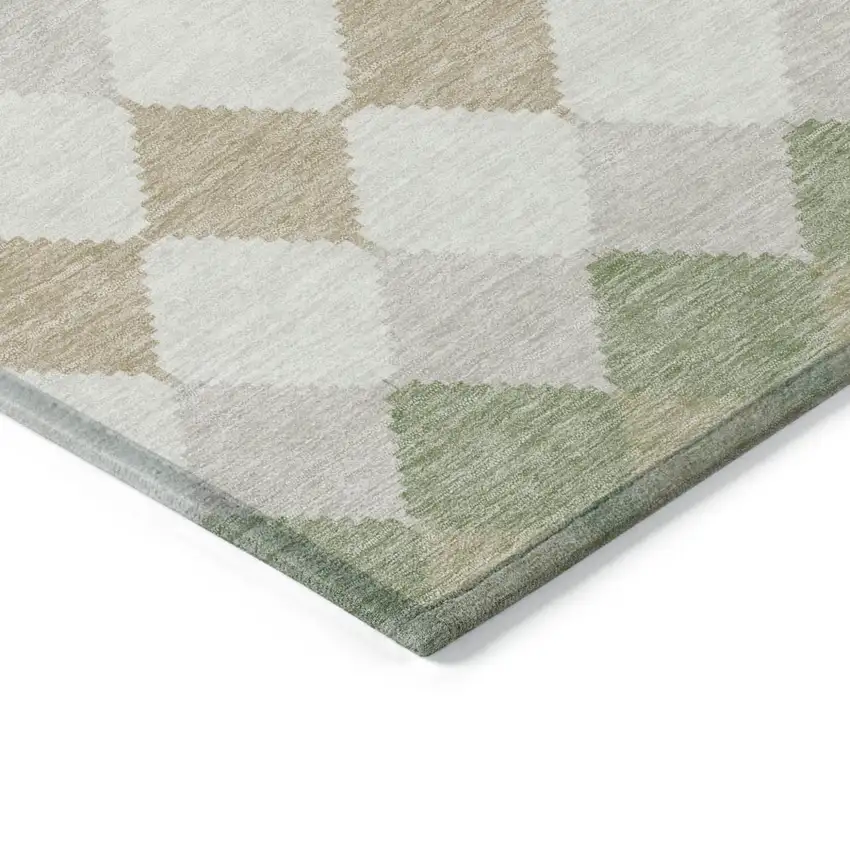 Artichoke Green Ivory And Beige Geometric Washable Indoor Outdoor Area Rug Photo 4