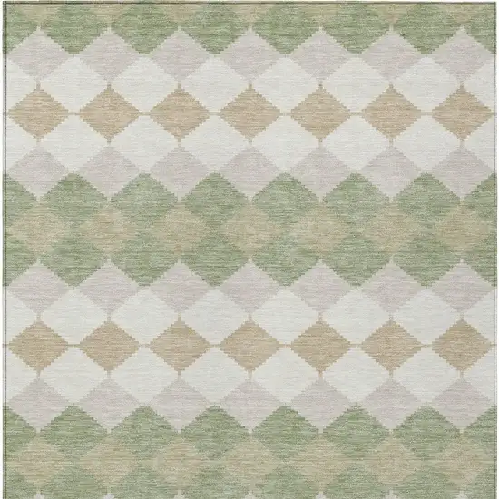 Artichoke Green Ivory And Beige Geometric Washable Indoor Outdoor Area Rug Photo 6