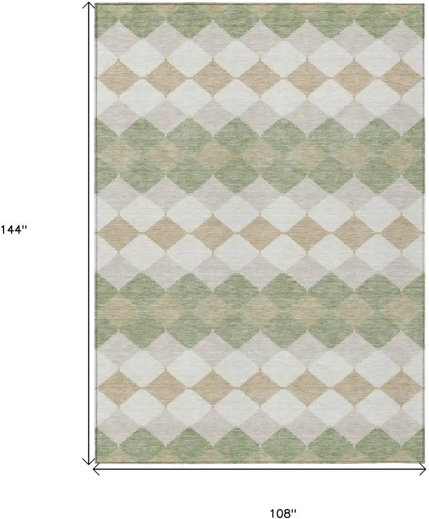 Artichoke Green Ivory And Beige Geometric Washable Indoor Outdoor Area Rug Photo 3