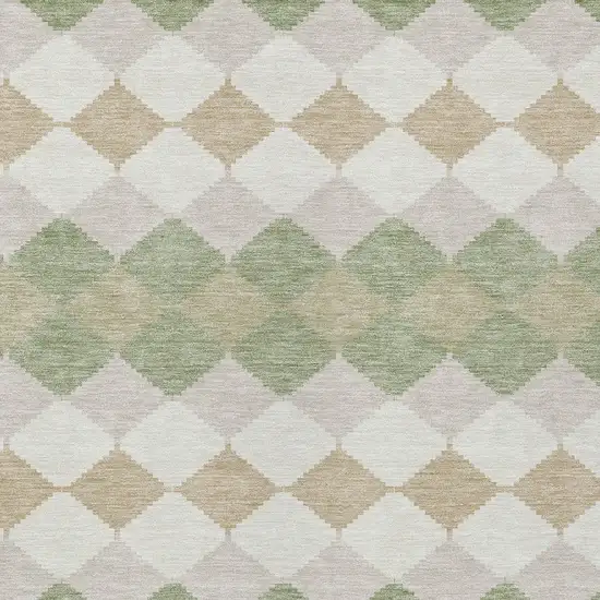 Artichoke Green Ivory And Beige Geometric Washable Indoor Outdoor Area Rug Photo 5