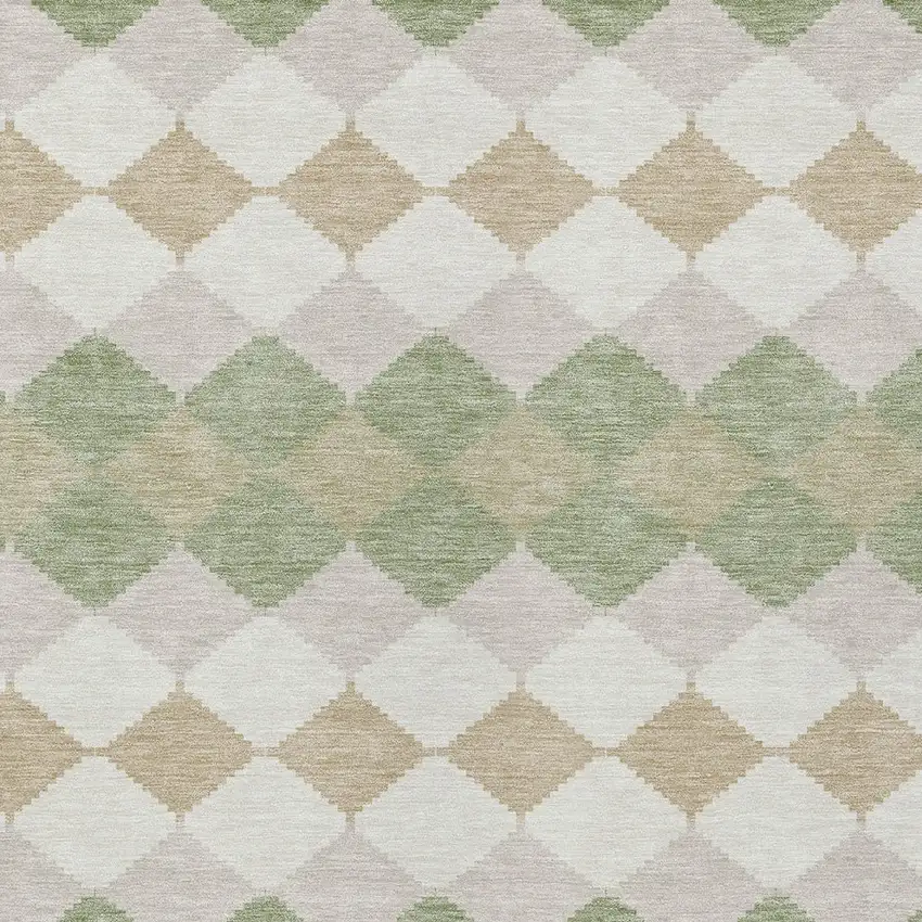 Artichoke Green Ivory And Beige Geometric Washable Indoor Outdoor Area Rug Photo 5