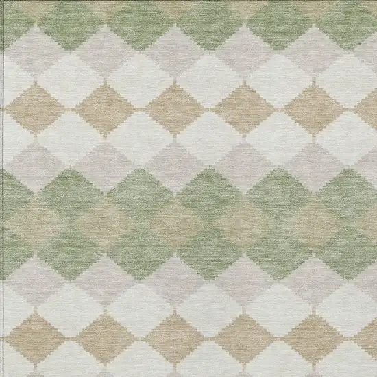 Artichoke Green Ivory And Beige Geometric Washable Indoor Outdoor Area Rug Photo 5