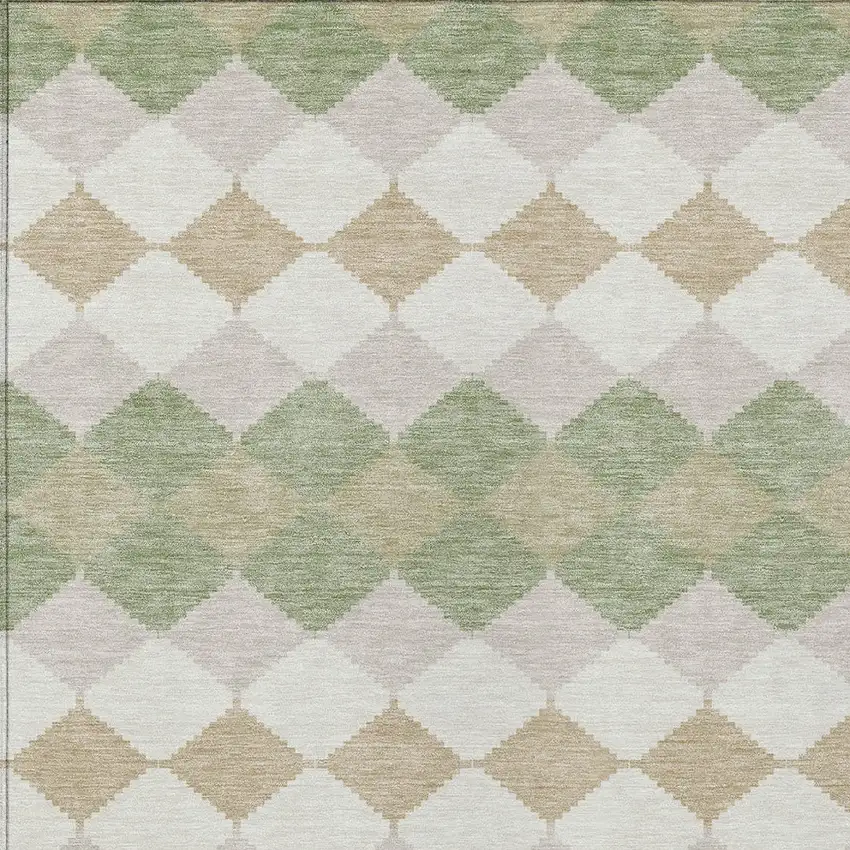 Artichoke Green Ivory And Beige Geometric Washable Indoor Outdoor Area Rug Photo 5