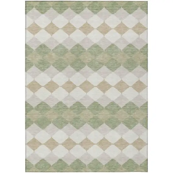 Artichoke Green Ivory And Beige Geometric Washable Indoor Outdoor Area Rug Photo 2