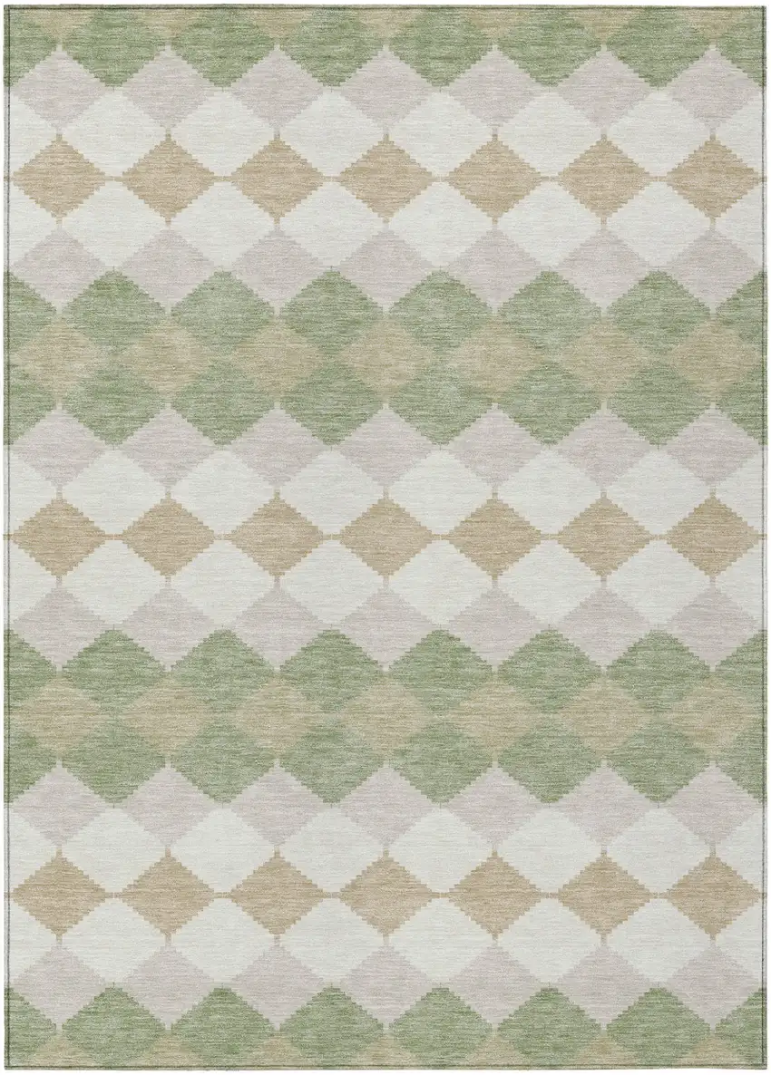 Artichoke Green Ivory And Beige Geometric Washable Indoor Outdoor Area Rug Photo 2