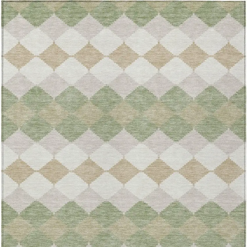 Artichoke Green Ivory And Beige Geometric Washable Indoor Outdoor Area Rug Photo 6