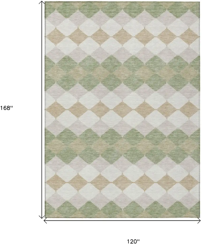 Artichoke Green Ivory And Beige Geometric Washable Indoor Outdoor Area Rug Photo 3