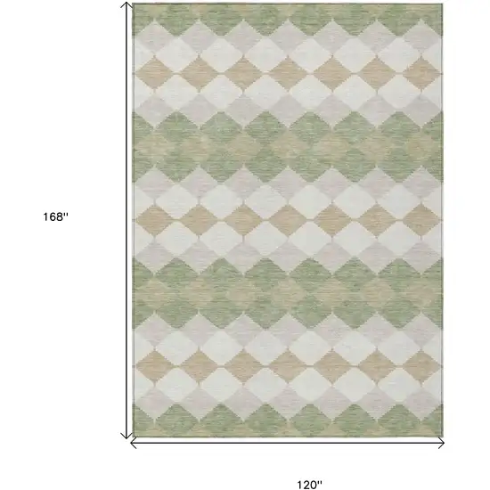 Artichoke Green Ivory And Beige Geometric Washable Indoor Outdoor Area Rug Photo 3