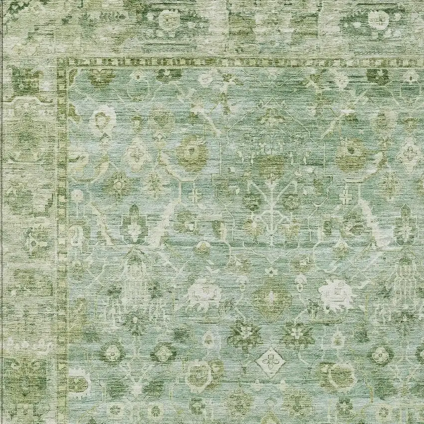 Artichoke Green Ivory And Beige Oriental Washable Indoor Outdoor Area Rug Photo 4