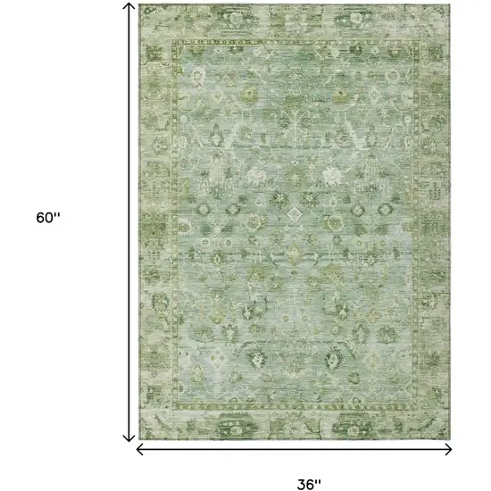 Artichoke Green Ivory And Beige Oriental Washable Indoor Outdoor Area Rug Photo 9