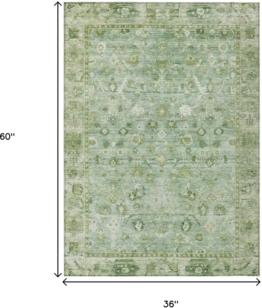 Artichoke Green Ivory And Beige Oriental Washable Indoor Outdoor Area Rug Photo 9