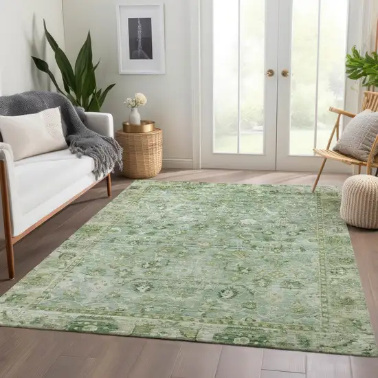 Artichoke Green Ivory And Beige Oriental Washable Indoor Outdoor Area Rug Photo 7