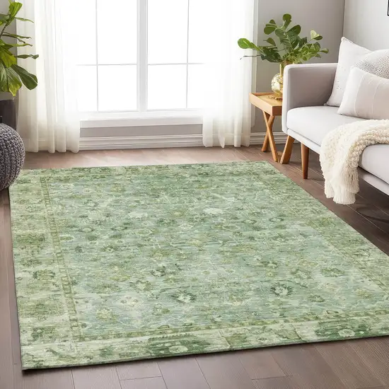 Artichoke Green Ivory And Beige Oriental Washable Indoor Outdoor Area Rug Photo 6