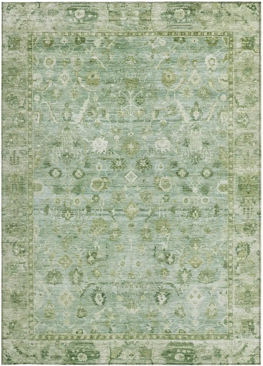 Artichoke Green Ivory And Beige Oriental Washable Indoor Outdoor Area Rug Photo 3