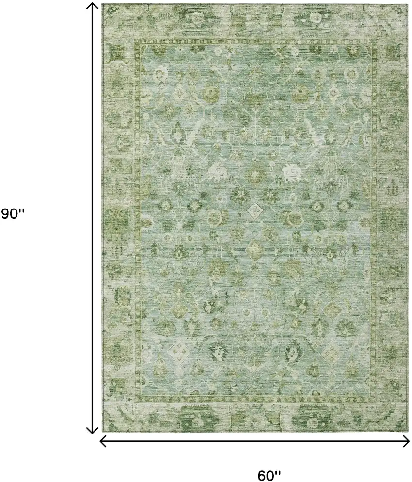 Artichoke Green Ivory And Beige Oriental Washable Indoor Outdoor Area Rug Photo 9