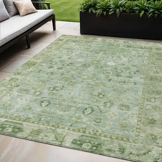 Artichoke Green Ivory And Beige Oriental Washable Indoor Outdoor Area Rug Photo 2