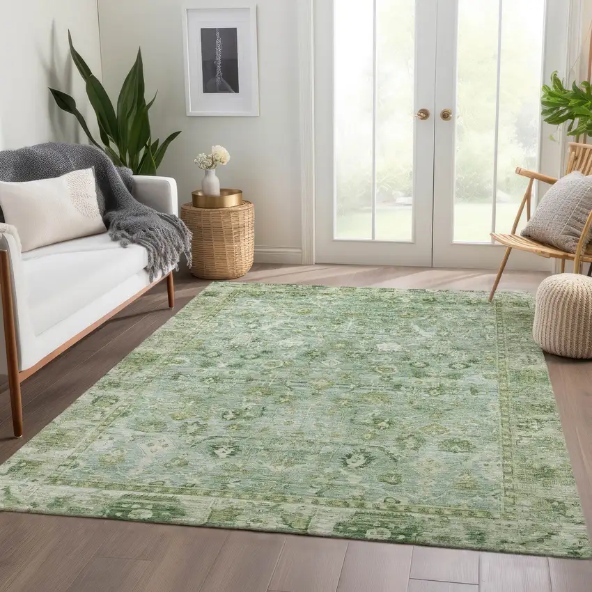 Artichoke Green Ivory And Beige Oriental Washable Indoor Outdoor Area Rug Photo 7