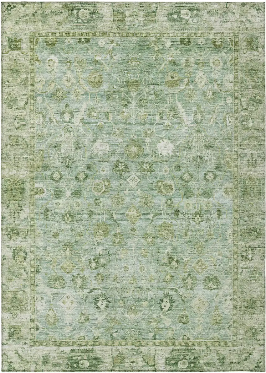 Artichoke Green Ivory And Beige Oriental Washable Indoor Outdoor Area Rug Photo 1