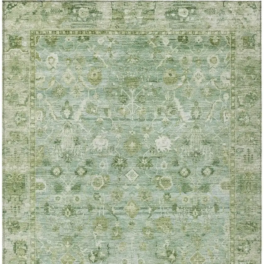 Artichoke Green Ivory And Beige Oriental Washable Indoor Outdoor Area Rug Photo 4