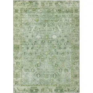 Photo of Artichoke Green Ivory And Beige Oriental Washable Indoor Outdoor Area Rug