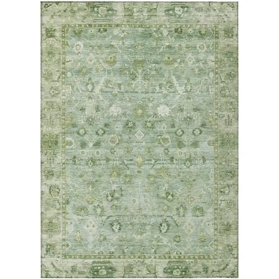 Artichoke Green Ivory And Beige Oriental Washable Indoor Outdoor Area Rug Photo 1