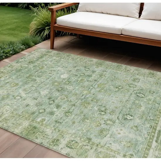 Artichoke Green Ivory And Beige Oriental Washable Indoor Outdoor Area Rug Photo 2