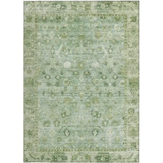 Artichoke Green Ivory And Beige Oriental Washable Indoor Outdoor Area Rug Photo 4