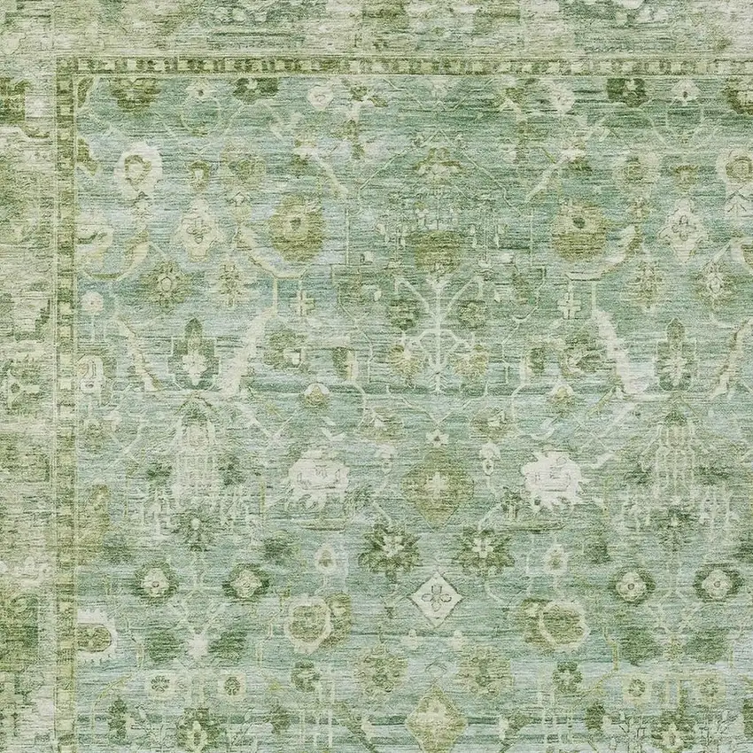 Artichoke Green Ivory And Beige Oriental Washable Indoor Outdoor Area Rug Photo 3