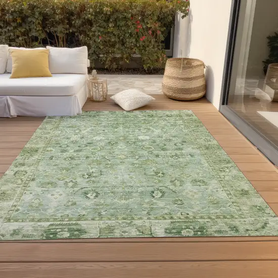 Artichoke Green Ivory And Beige Oriental Washable Indoor Outdoor Area Rug Photo 8
