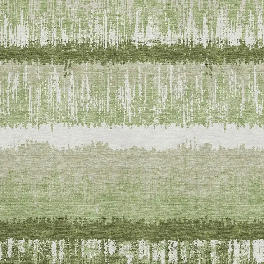Artichoke Green Ivory And Beige Striped Washable Area Rug With UV Protection Photo 3