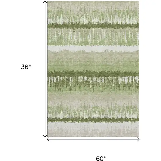 Artichoke Green Ivory And Beige Striped Washable Area Rug With UV Protection Photo 8