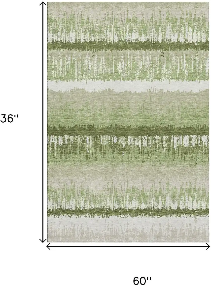 Artichoke Green Ivory And Beige Striped Washable Area Rug With UV Protection Photo 8