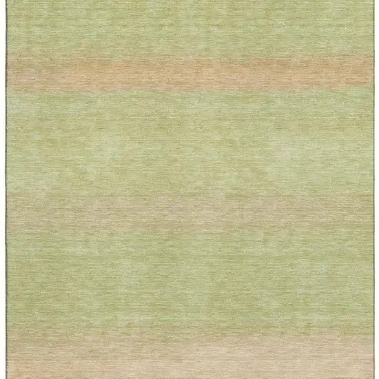 Artichoke Green Ivory And Beige Striped Washable Area Rug With UV Protection Photo 4