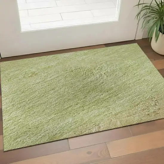 Artichoke Green Ivory And Beige Striped Washable Area Rug With UV Protection Photo 2