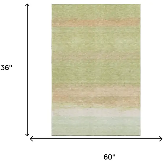 Artichoke Green Ivory And Beige Striped Washable Area Rug With UV Protection Photo 3