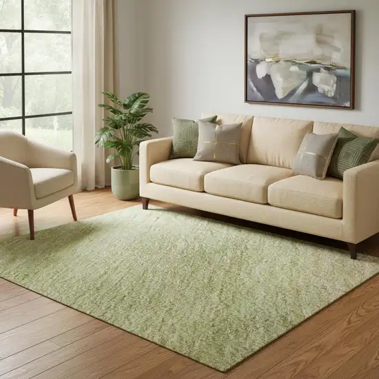 Artichoke Green Ivory And Beige Striped Washable Area Rug With UV Protection Photo 2